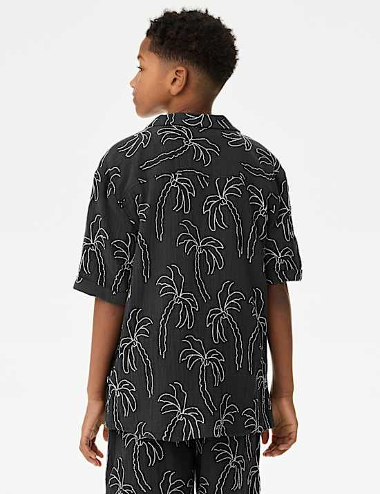 Overhemd van zuiver katoen met palmboommotief en structuur (2-16 jaar)