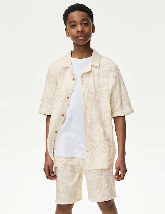 Pure Cotton Textured Palm Tree Shirt (2-16 Yrs)