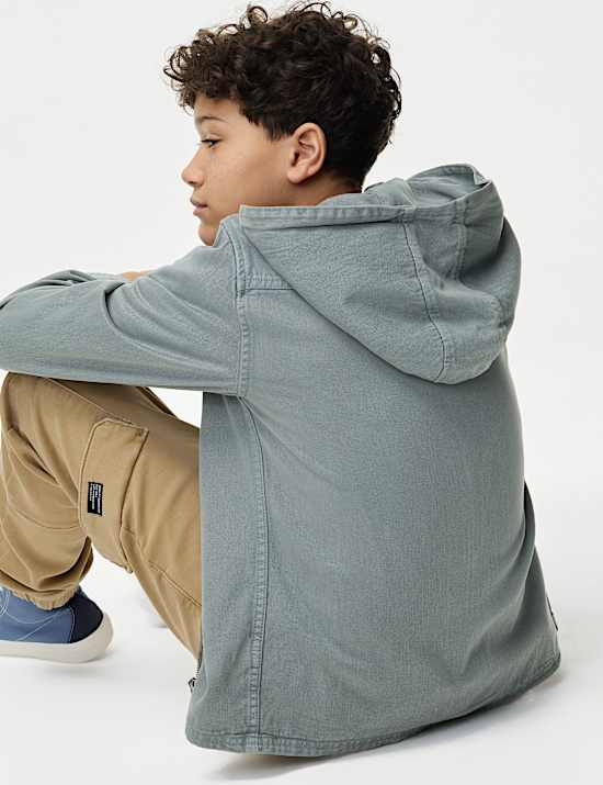 Cotton Blend Hooded Zip Shacket (6-16 Yrs)