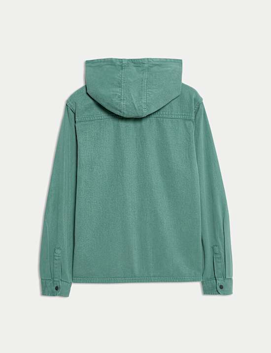 Jaket-Kemeja Campuran Katun Bertudung dengan Ritsleting (6-16 Tahun)