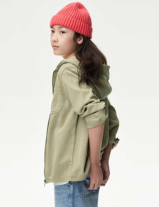 Cotton Blend Hooded Zip Shacket (6-16 Yrs)