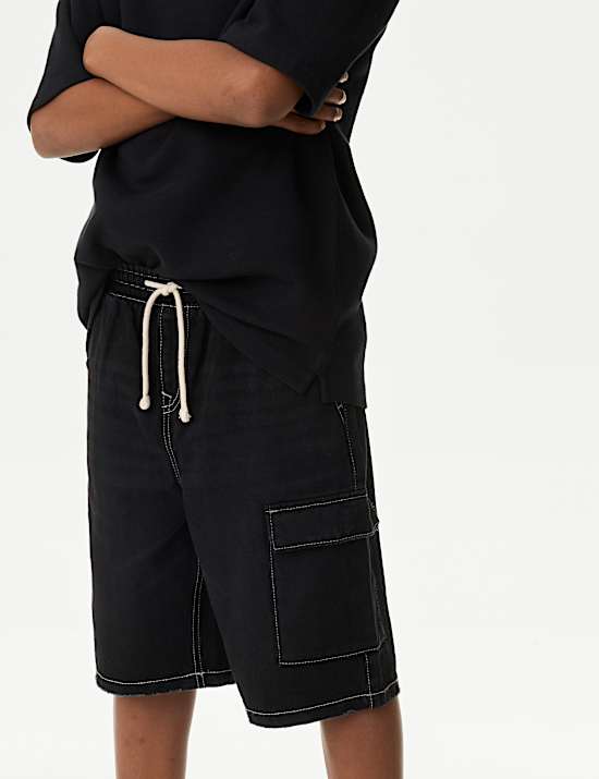 Short en jean à couture contrastée (6 au 16 ans)