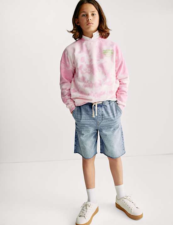 Denim Elasticated Waist Frayed Shorts (6-16 Yrs)