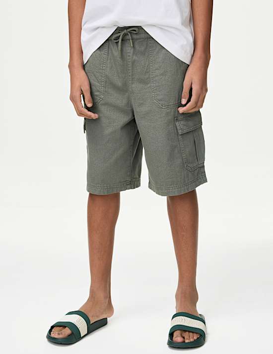 Pure Cotton Cargo Shorts (6-16 Yrs)
