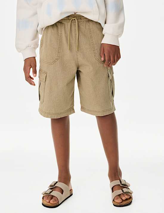 מכנסי קרגו קצרים מכותנה טהורה (16-6 שנים)