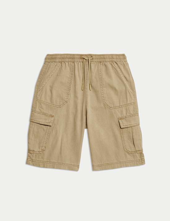 מכנסי קרגו קצרים מכותנה טהורה (16-6 שנים)