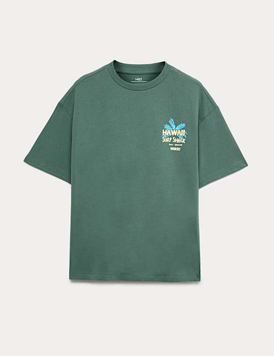 Pure Cotton Hawaii Surf Graphic T-Shirt (6-16 Yrs)