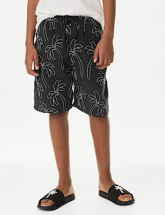 Pantalones cortos 100% algodón texturizados con estampado de palmeras (2-16 años)