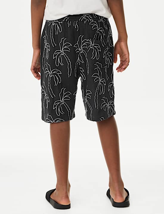 Pantalones cortos 100% algodón texturizados con estampado de palmeras (2-16 años)