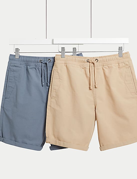 2 Pack Pure Cotton Ripstop Shorts (6-16 Yrs)