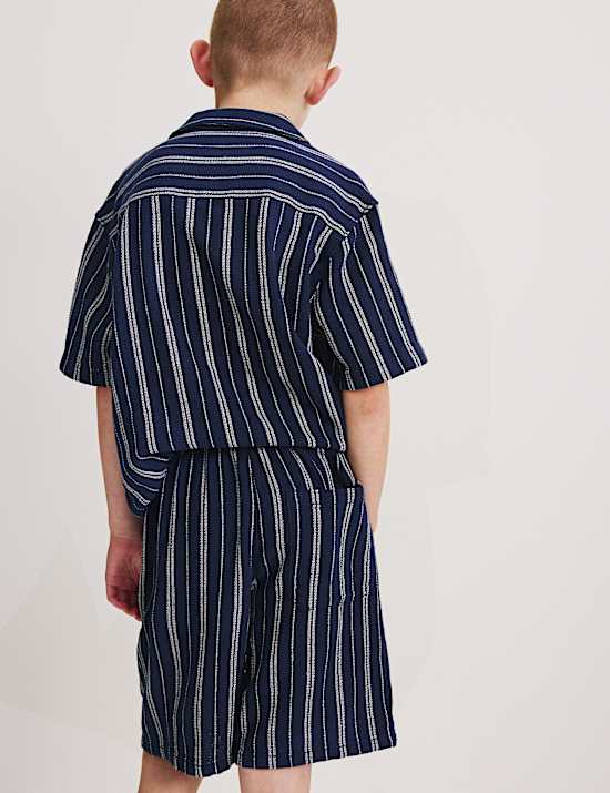 Pure Cotton Textured Striped Shorts (6-16 Yrs)
