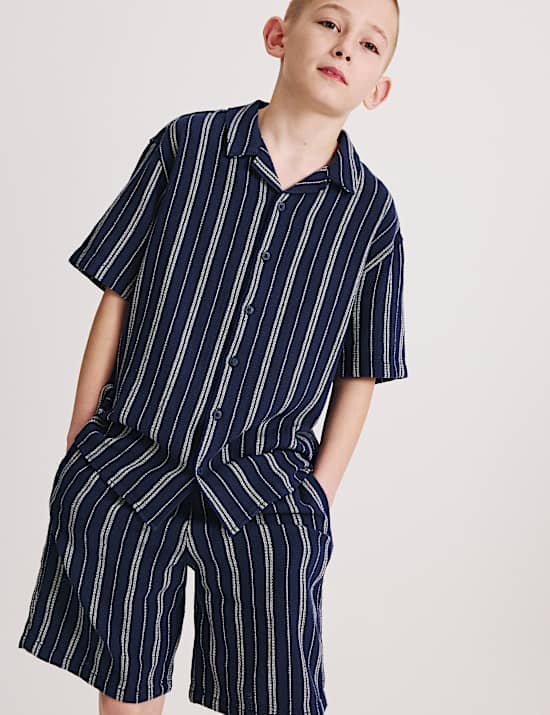 Pure Cotton Textured Stripe Shirt (6-16 Yrs)
