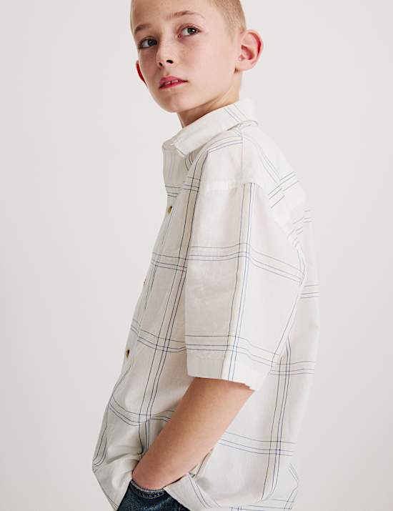 Pure Cotton Textured Check Shirt (6-16 Yrs)