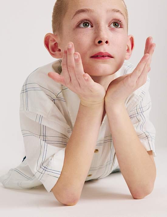 Pure Cotton Textured Check Shirt (6-16 Yrs)