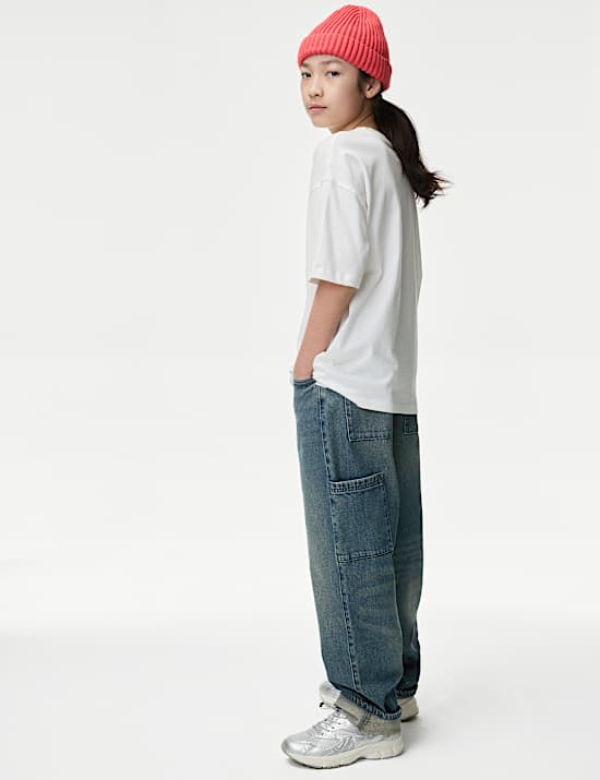 Άνετο τζιν παντελόνι από 100% βαμβάκι με πλαϊνές τσέπες (6-16 ετών)