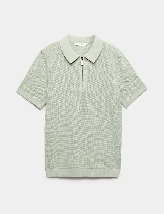 Pure Cotton Waffle Knitted Polo Shirt (6-16 Yrs)
