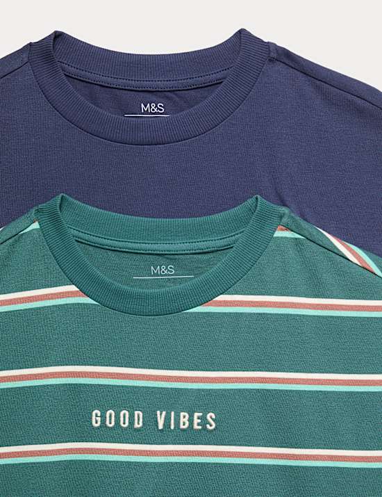2 Pack Pure Cotton Good Vibes T-Shirts (6-16 Yrs)
