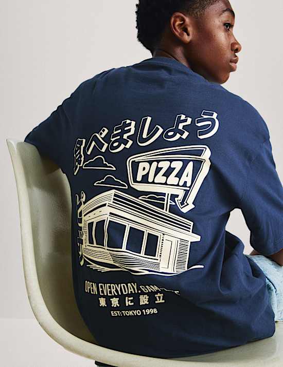 Pure Cotton Pizza Diner Graphic T-Shirt (6-16 Yrs)