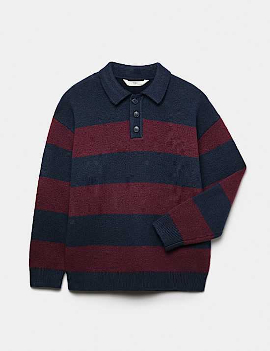 Cotton Rich Striped Knitted Rugby Jumper (6-16 Yrs)