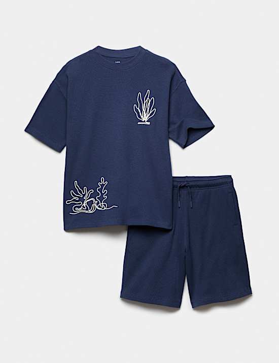 Pantalones cortos y top texturizados 100 % algod&oacute;n (6-16 a&ntilde;os)