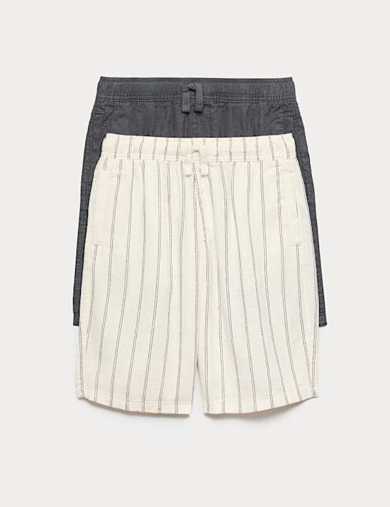 Proužkovan&eacute; a jednobarevn&eacute; &scaron;ortky s vysok&yacute;m pod&iacute;lem lnu, 2 ks v balen&iacute; (6&ndash;16 let)