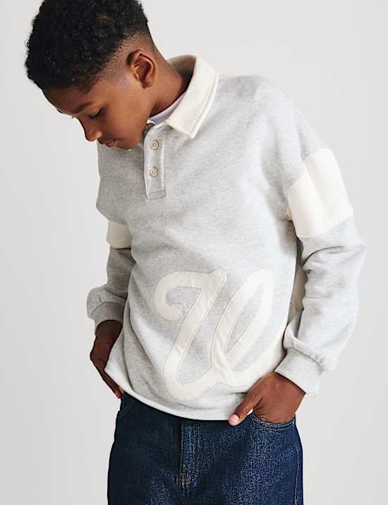 Cotton Rich Appliqu&eacute; Graphic Rugby Top (6-16 Yrs)