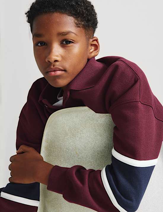 Cotton Rich Colour Block Rugby Sweatshirt (6-16 Yrs)