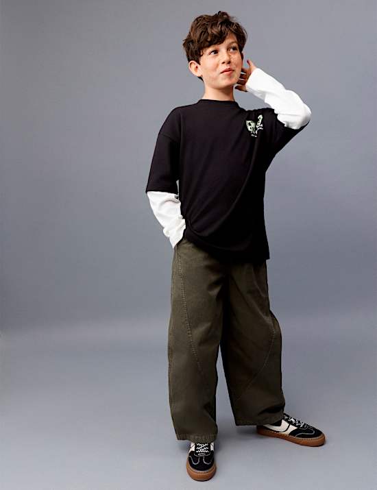 Pure Cotton Barrel Trousers (6-16 Yrs)