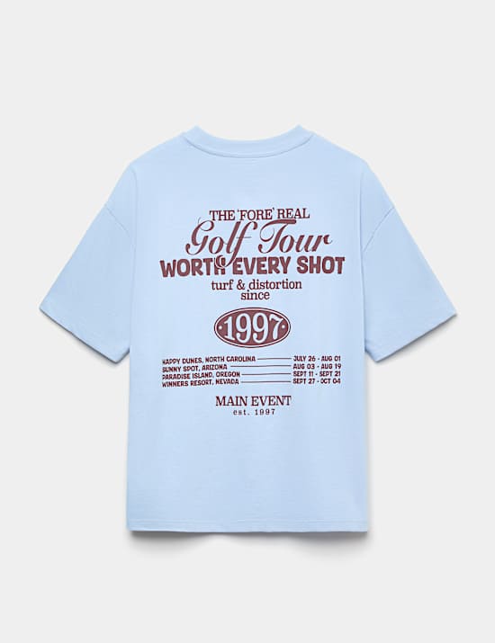 T-shirt van zuiver katoen met 'Golf Tour'-opschrift (6-16 jaar)