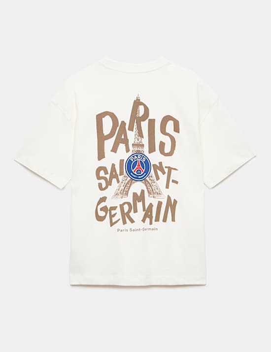 חולצת טי מכותנה טהורה עם הדפס גרפי PSG (6-&rlm;16 שנים)
