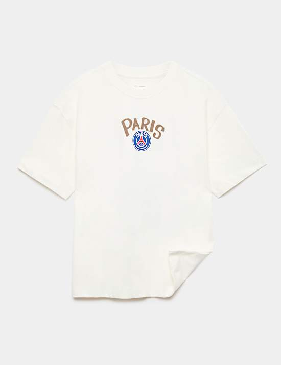 חולצת טי מכותנה טהורה עם הדפס גרפי PSG (6-&rlm;16 שנים)