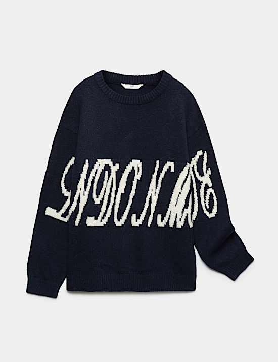Round Neck Graphic Knitted Jumper