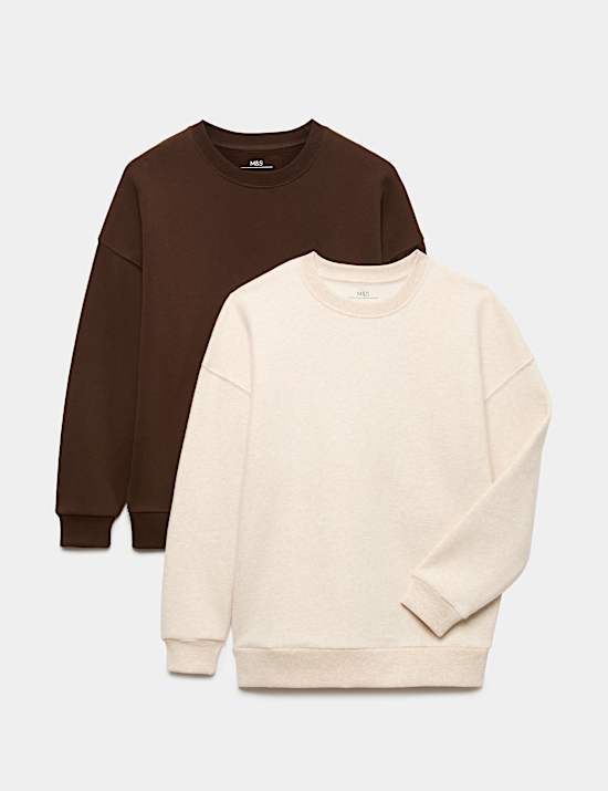2 Pack Cotton Rich Plain Sweatshirts (6-16 Yrs)