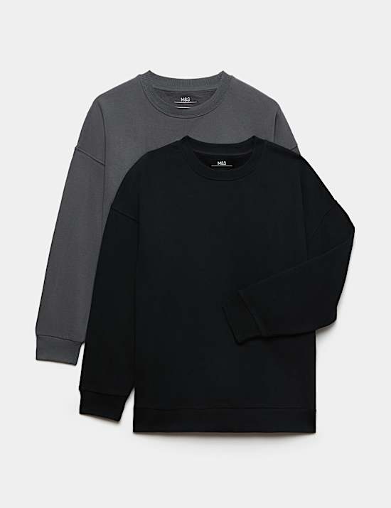 2 Pack Cotton Rich Plain Sweatshirts (6-16 Yrs)