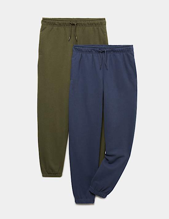 2 Pack Cotton Rich Plain Joggers (6-16 Yrs)