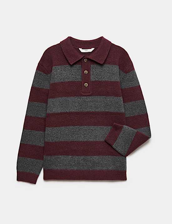 Gestreifter Rugby-Strickpullover aus Baumwollmischgewebe (6&ndash;16 Jahre)