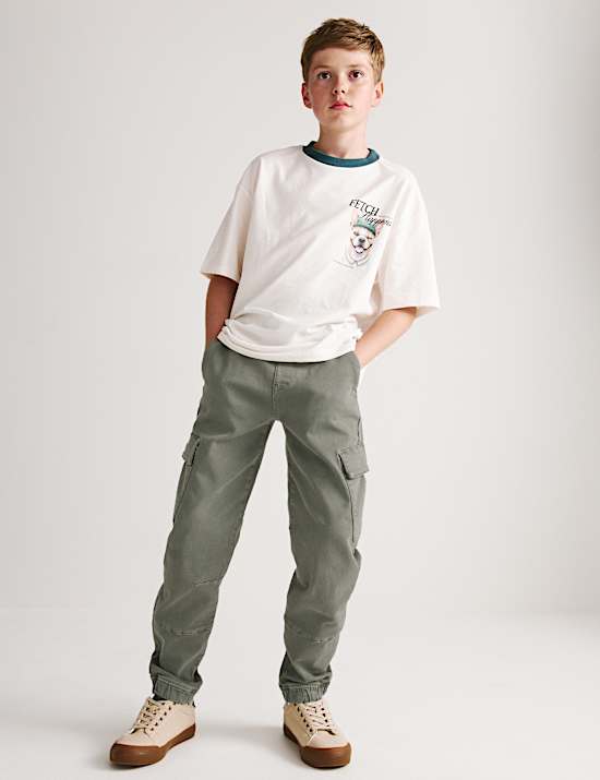Cotton Rich Stretch Cargo Trousers (6-16 Yrs)