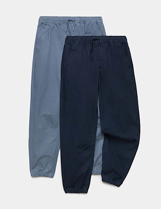 2pk Pure Cotton Ripstop Joggers (6-14 Yrs)