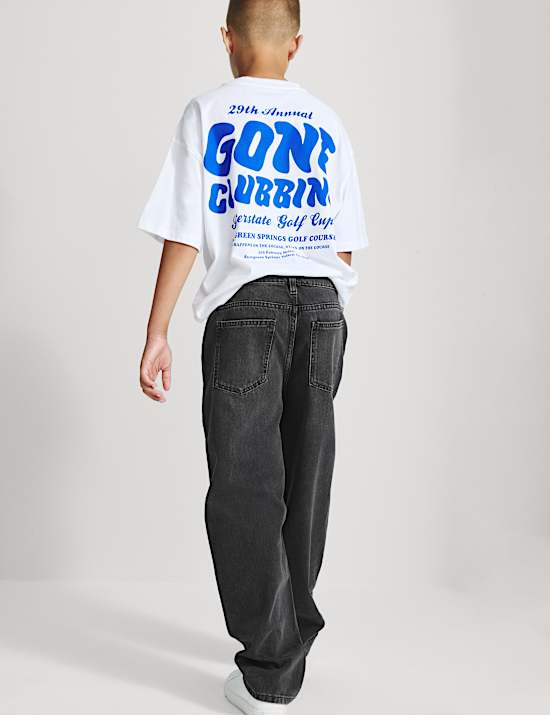 Pure Cotton Barrel Leg Jeans (6-16 Yrs)