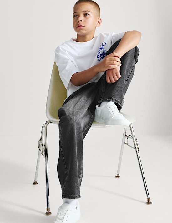 Pure Cotton Barrel Leg Jeans (6-16 Yrs)