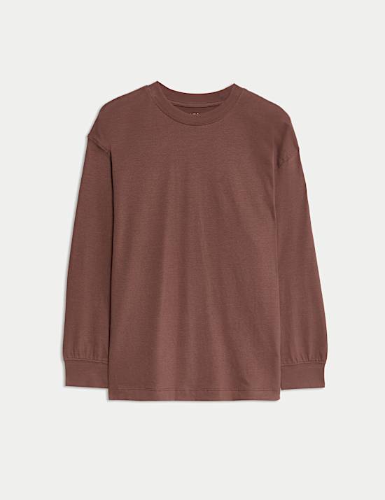 Langarmshirt aus reiner Baumwolle einfarbig (6–16 Jahre)