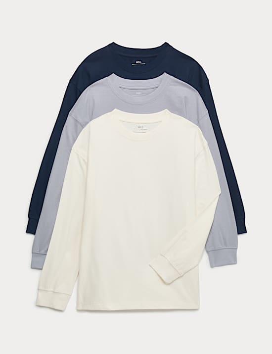 3pk Pure Cotton Long Sleeve Tops (6-16 Yrs)