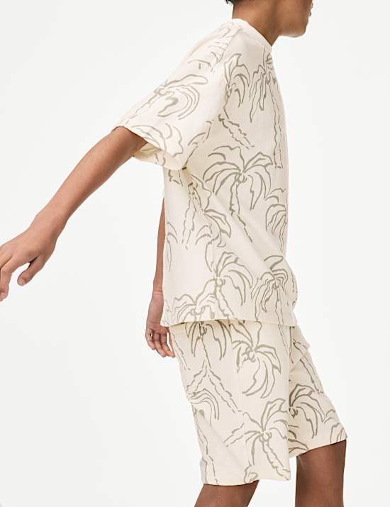 2pc Pure Cotton Palm Tree T-Shirt and Shorts (6-16 Yrs)