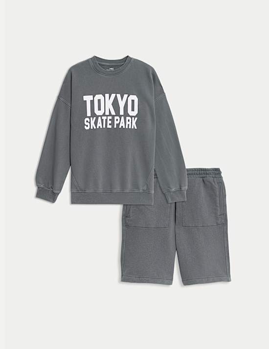 2pc Pure Cotton Graphic Sweatshirt and Shorts (2-16 Yrs)