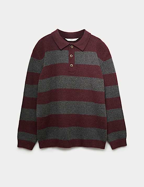 סוודר רוגבי פסים סרוג (6‏-16 שנים)