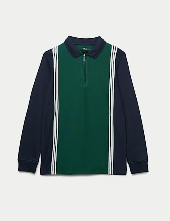 Zuiver katoenen polo met lange mouwen (2-16 jaar)