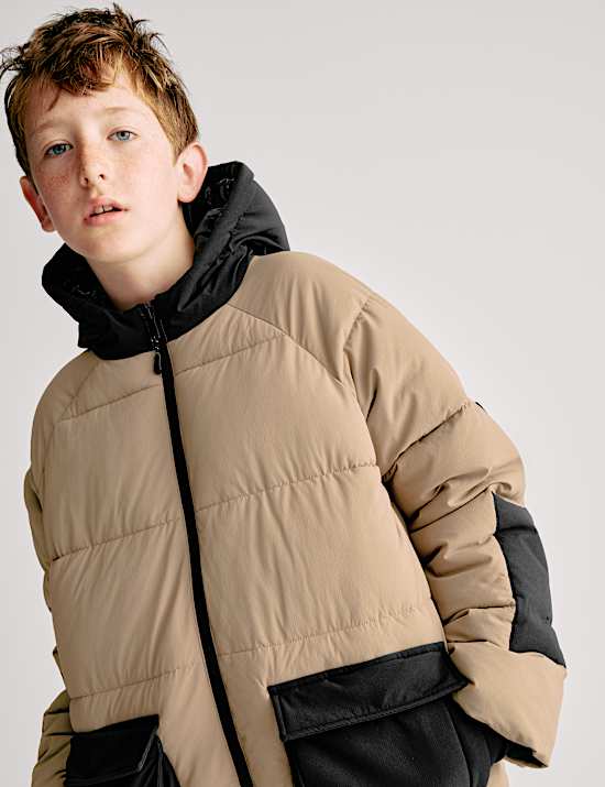 Padded Hooded Colour Block Coat (6-16 Yrs)