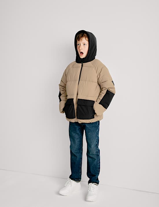 Padded Hooded Colour Block Coat (6-16 Yrs)