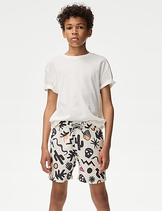 Short de bain a imprime tete de mort de style abstrait du 6 au 16 ans ECRU Shorts de bain M S CH