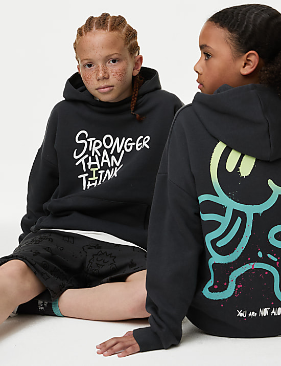 Hoodie Bahan Katun Motif Slogan (6-16 Thn)